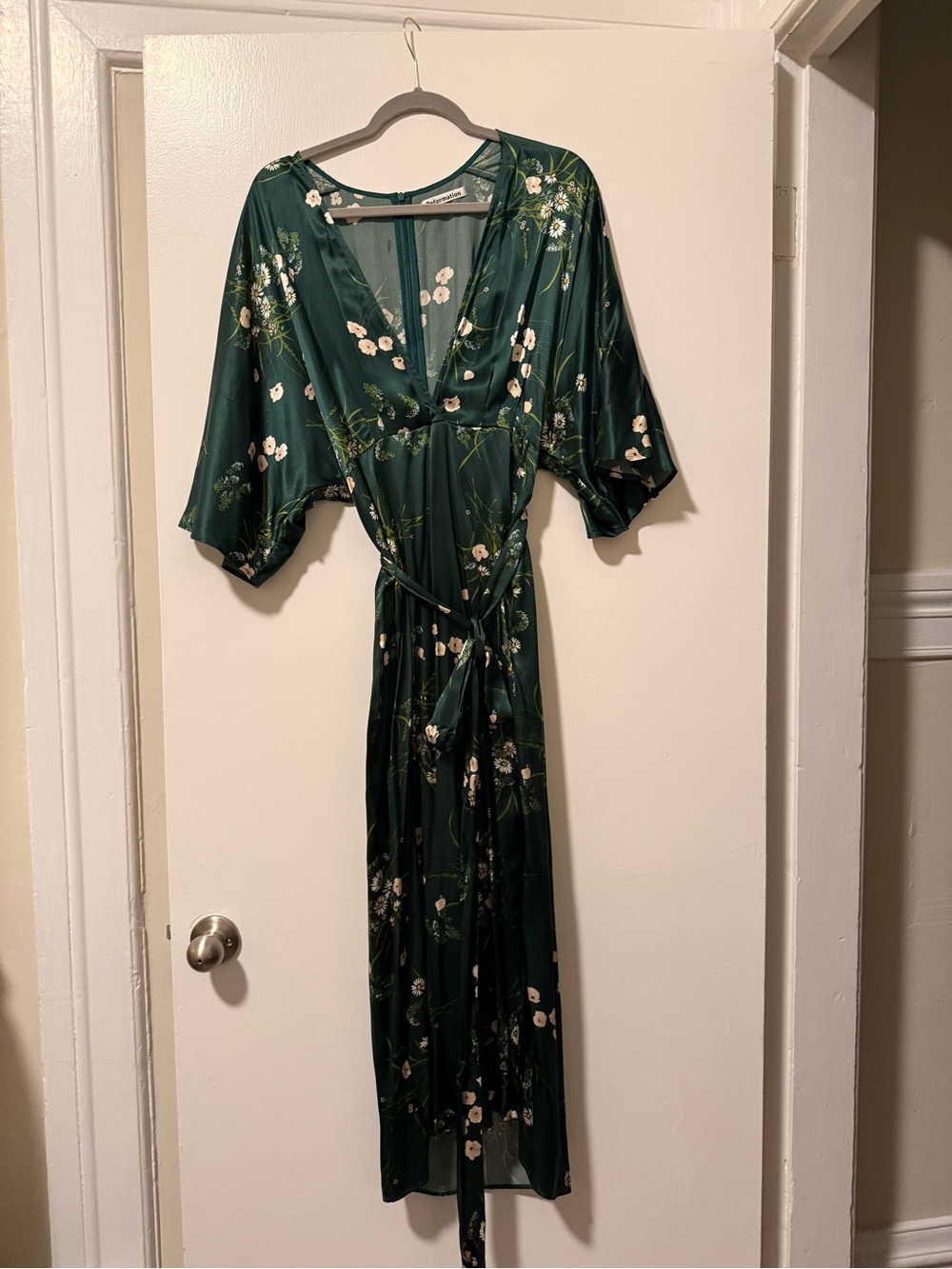 Reformation Dark Green Floral Wrap Maxi Dress